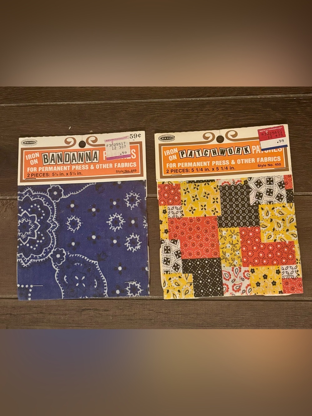 Iron-On Bandanna & Patchwork Fabric Squares - Blue and Multi-Color